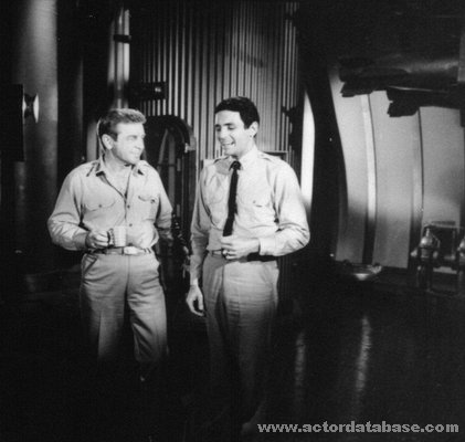 Richard Basehart and David Hedison share a laugh behind the scenes in Voyage to the Bottom of the Sea